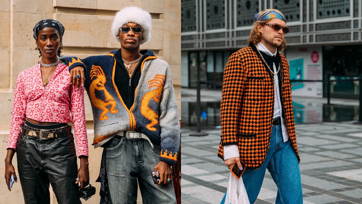 Y2K mens fashion revival collage showing 2000s icons alongside modern 2024 street style interpretations