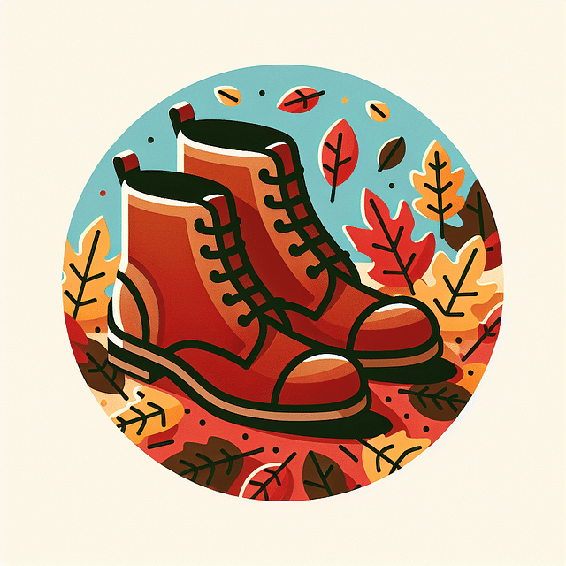 leather boots on autumn leaves
