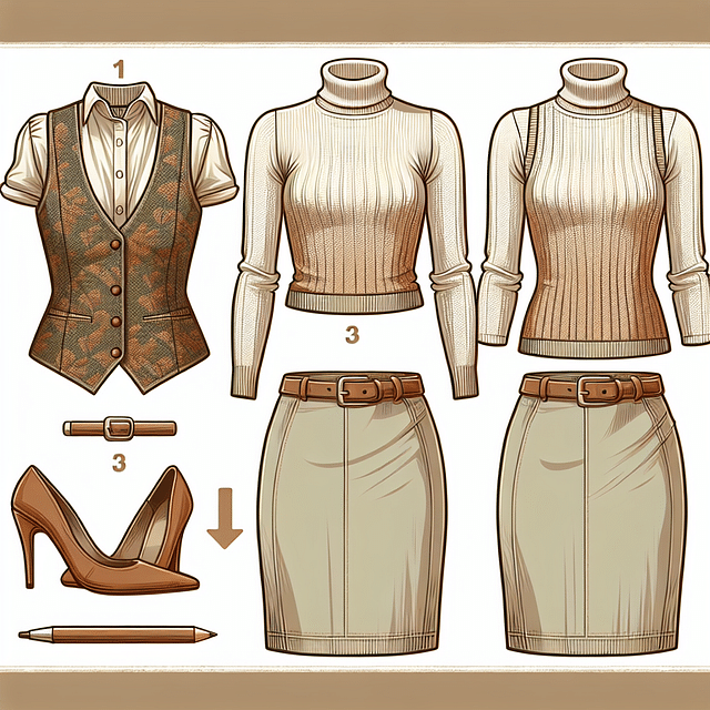 vintage vest with a modern pencil skirt and fitted turtleneck