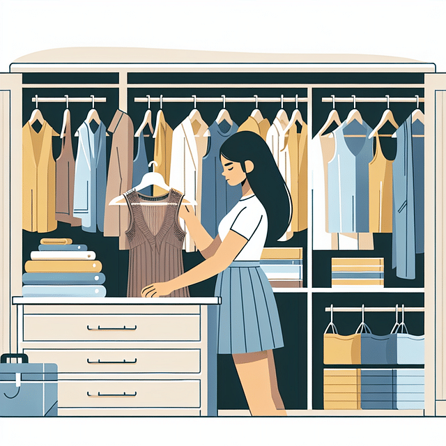 woman selecting fashion vests from wardrobe