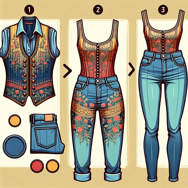 vintage vest paired with modern skinny jeans