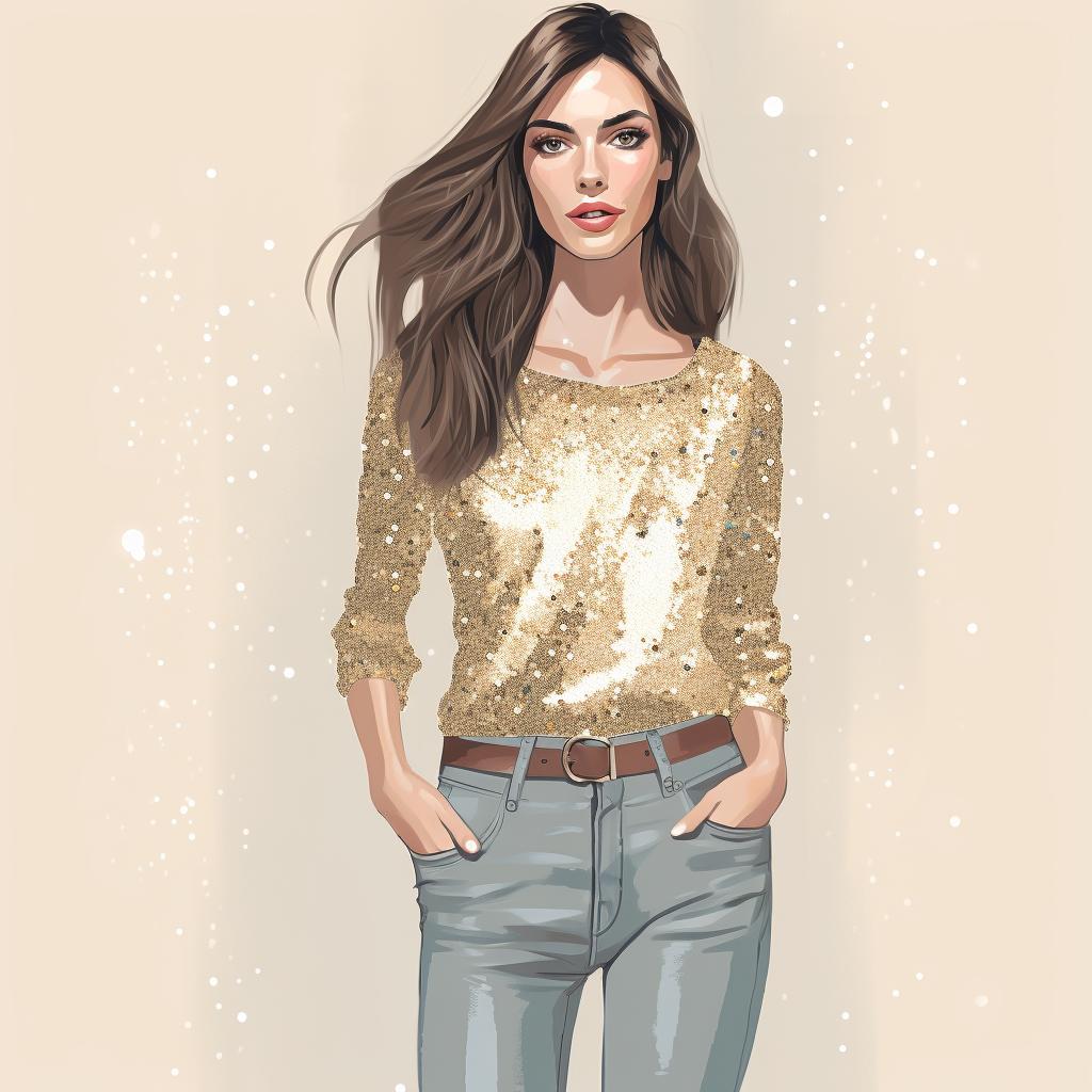 A sequined top paired with modern jeans