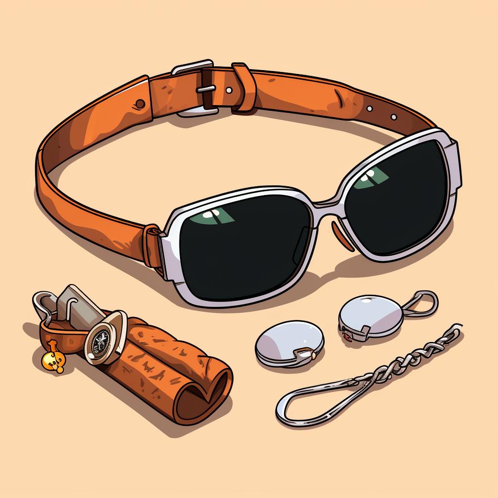Y2K accessories including a chunky belt and sunglasses