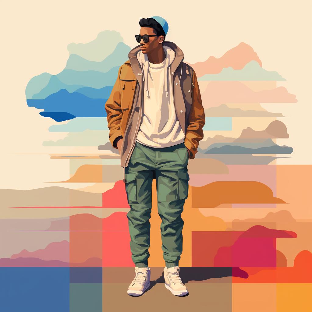 Man wearing layers of different colors and textures