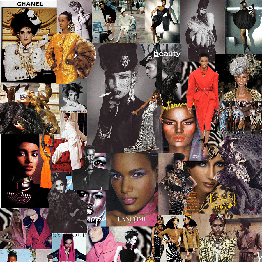 Collage of iconic 80s fashion trends