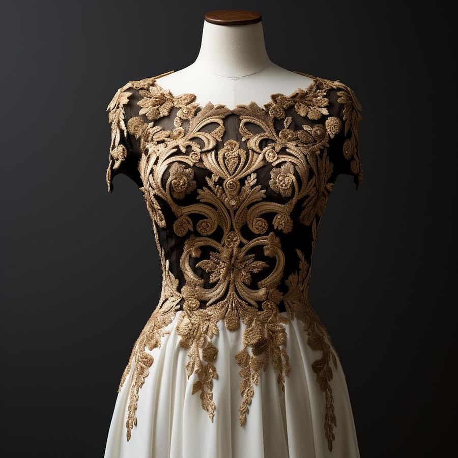 Dress with lace detailing and embroidery
