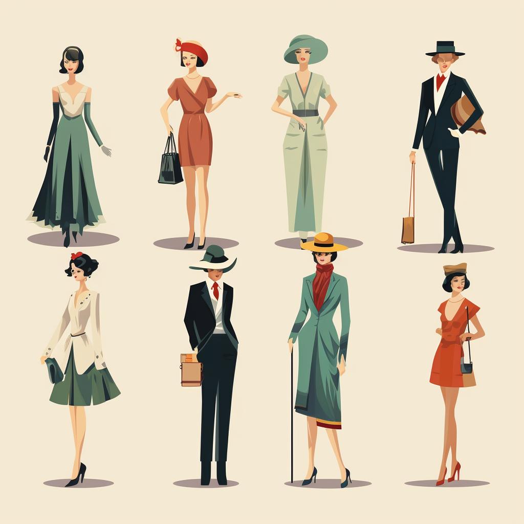 Different fashion styles from various vintage eras