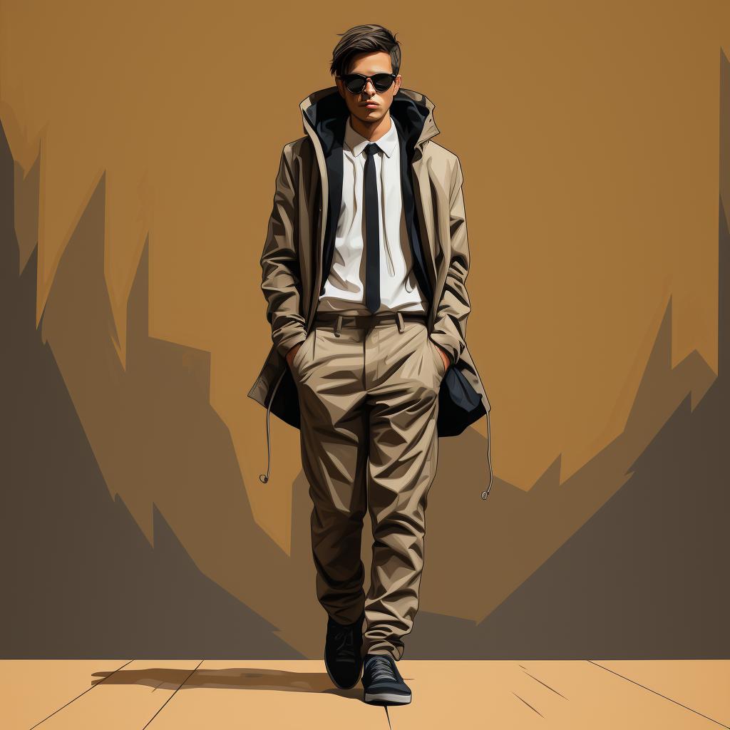 A casual hoodie worn under a structured suit jacket, complemented by sleek trousers.