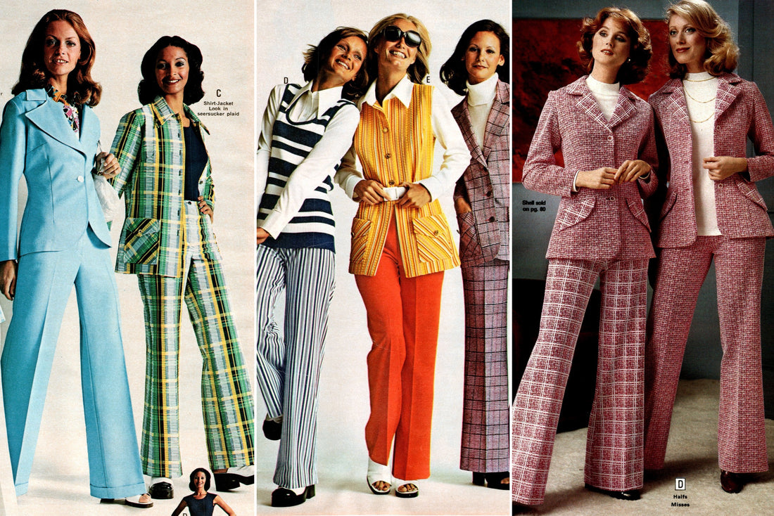 Woman in 70s style pantsuit symbolizing the fashion revolution